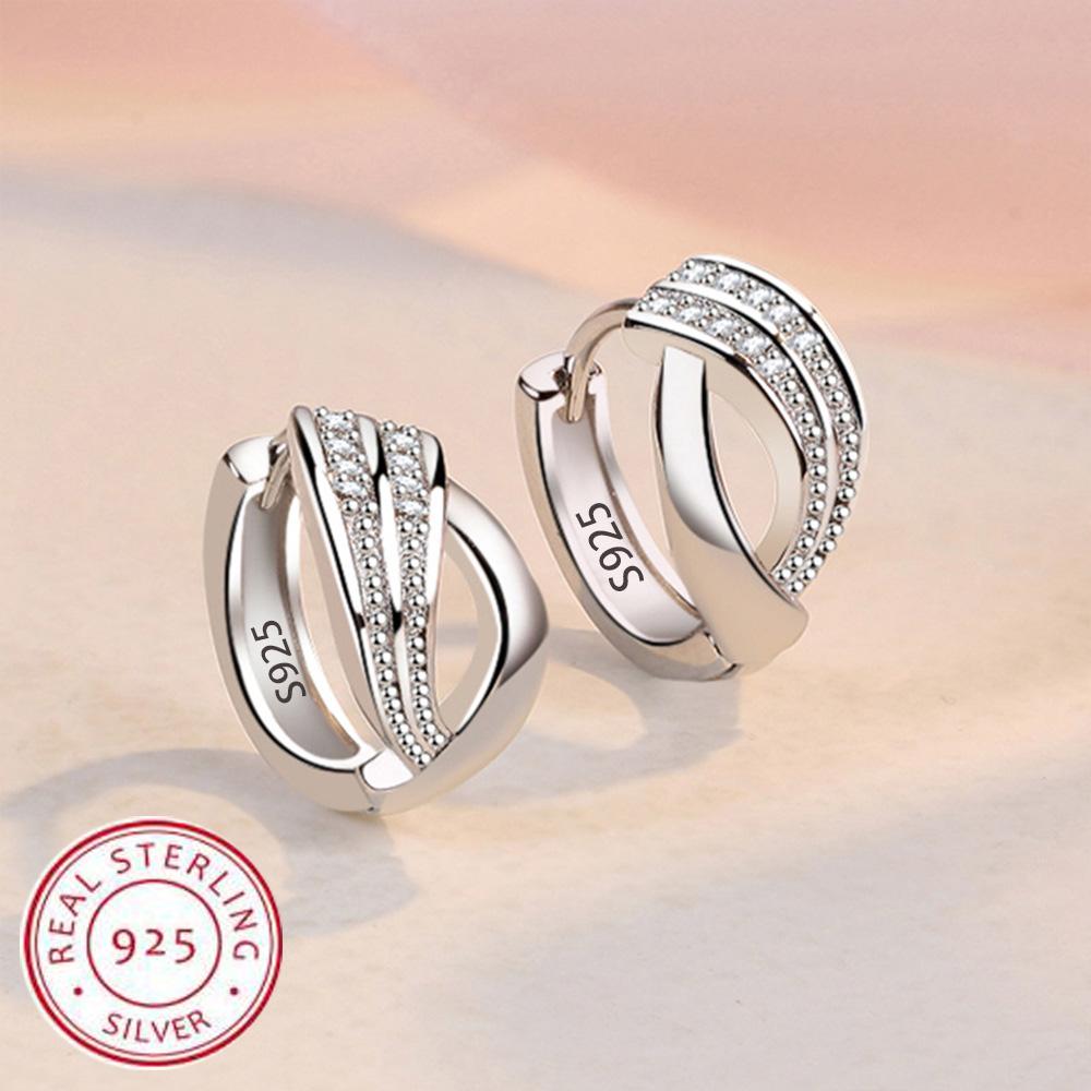 Crystal Zircon Real 925 Sterling Silver Earrings Channel Cubic Zirconia Silver Stud Earrings for Women Sterling Silver Jewelry