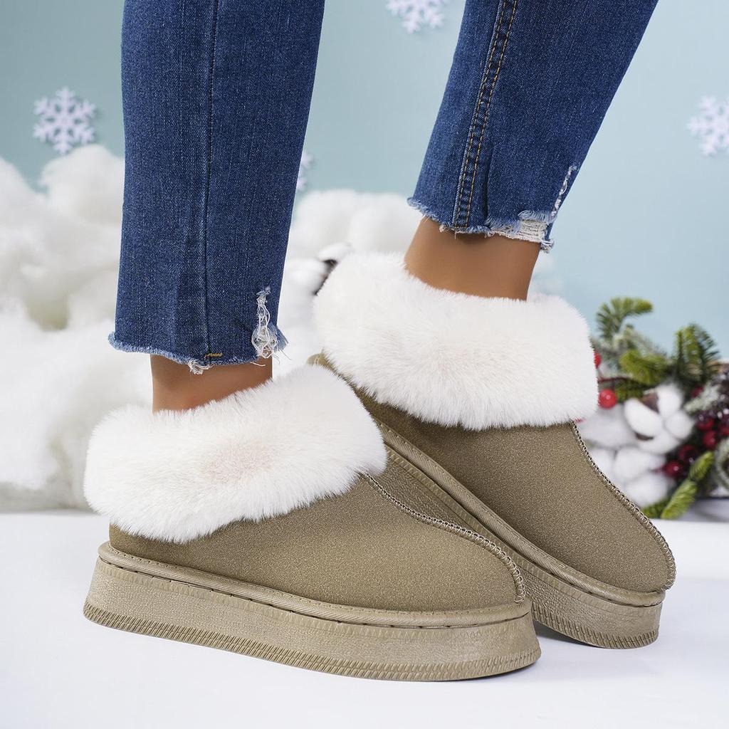Dámské zimní velká velikost kulatá špička silná podrážka sněhule ležérní krátké holínky kožešina samet teplé bavlněné boty jednobarevné 36-42