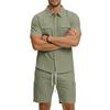 Men's Summer Linen Short Sleeve Shirt and Cargo Shorts Set Casual Lightweight Breathable Multi Pocket Two Piece Outfit