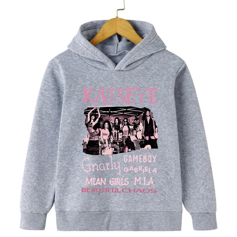 Dívčí skupina Katseye Grafické mikiny s kapucí pro chlapce a dívky Mikiny s kapucí pro batolata Dětské ležérní mikiny s potiskem idola Harajuku Sportovní oblečení