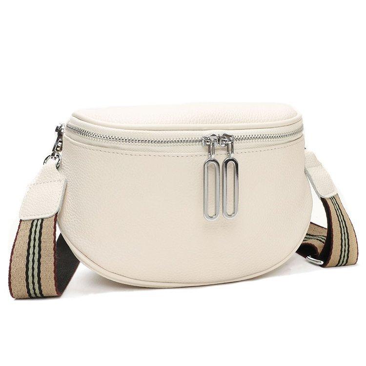 Leather Fashion Saddle Bag Women'S Bag Messenger Bag Double Zipper First Layer Cowhide Bag Shoulder Bag