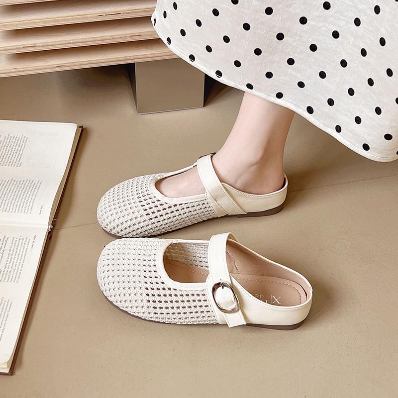 Fashion 2025 New Women's Summer Hollow Out Woven Breathable Slip-On Sandals Slipper Flat Heel Anti-Slip Casual Plastic Thong Slippers
