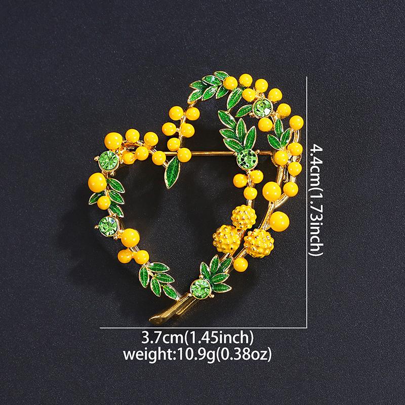 Mimosa Brooch Beautiful Fruits Heart Brooches For Women Unisex 2-Color Enamel French Style Love Party Office Brooch Pins Gifts