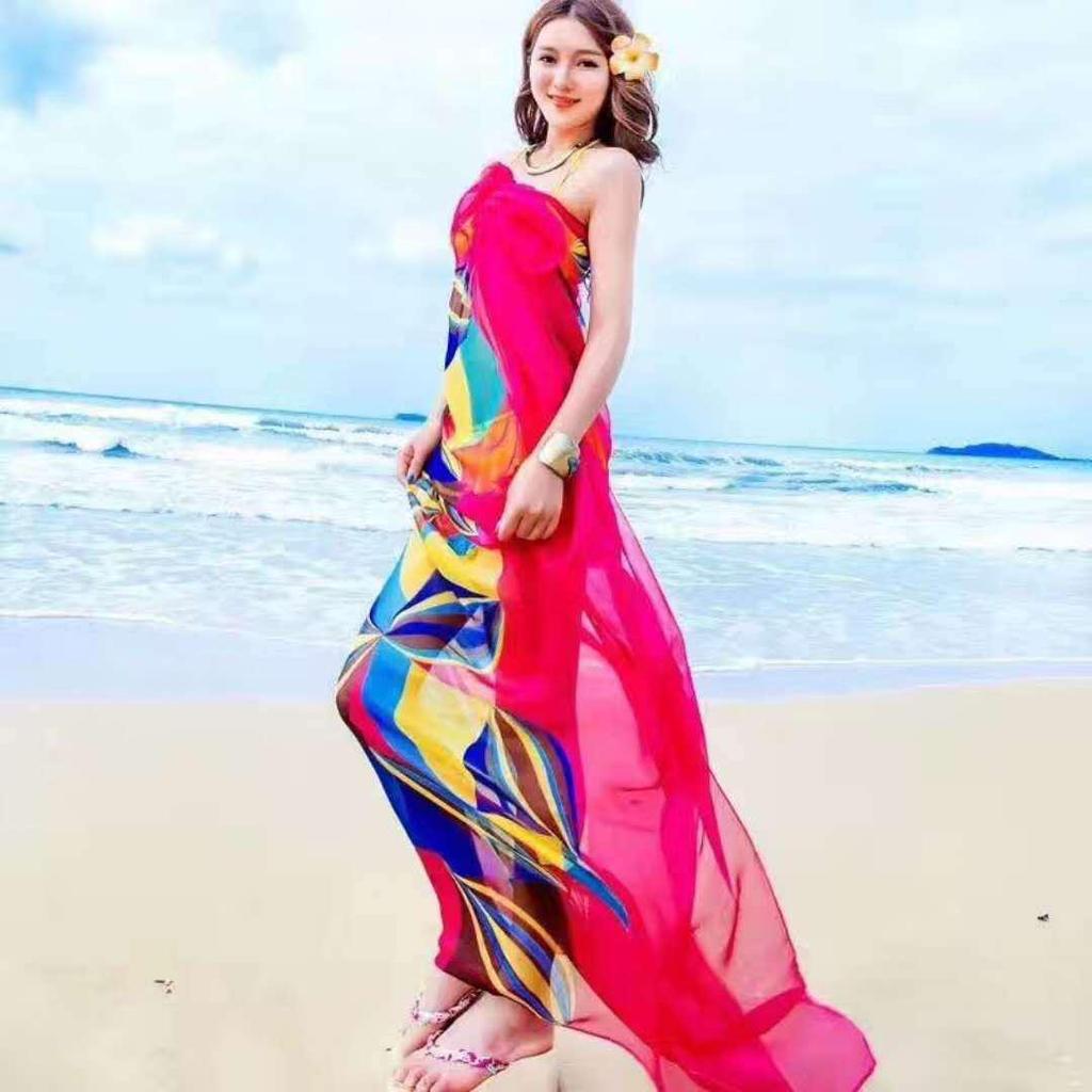 Asciugamano da Spiaggia Oversize in Chiffon Primavera e Autunno Donna Protezione Solare Sciarpa Floreale con Motivo Broccato Sciarpa Lunga