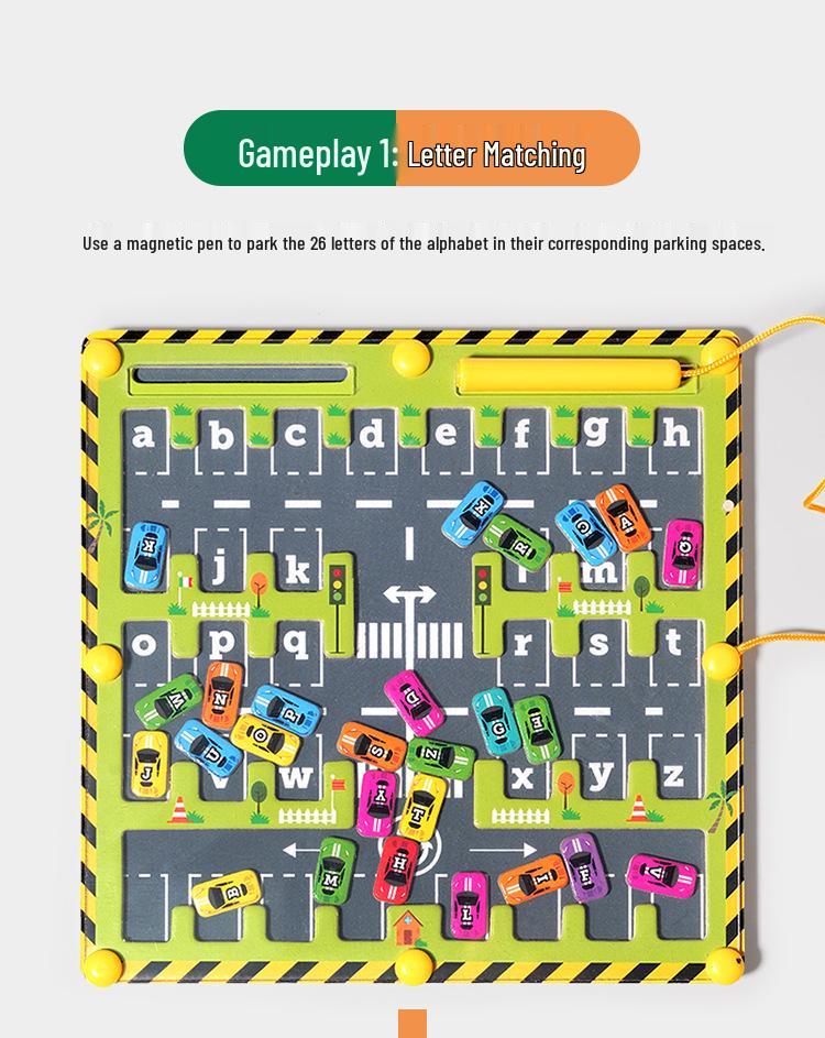 Magnetic Maze Car Parking and Alphabet Game for Spelling and Recognition