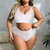 Plus Size Lace Front Closure Bra & High Waist Panty Set, Racerback Supportive Lingerie for Women