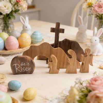 Tomma Gravens Påskscen Dekor Trä påsk Uppståndelse Scen Jesus Grav Bricka Set Bordsdekoration Jesus Födelse Scenprydnad för Religiös Hemkontor