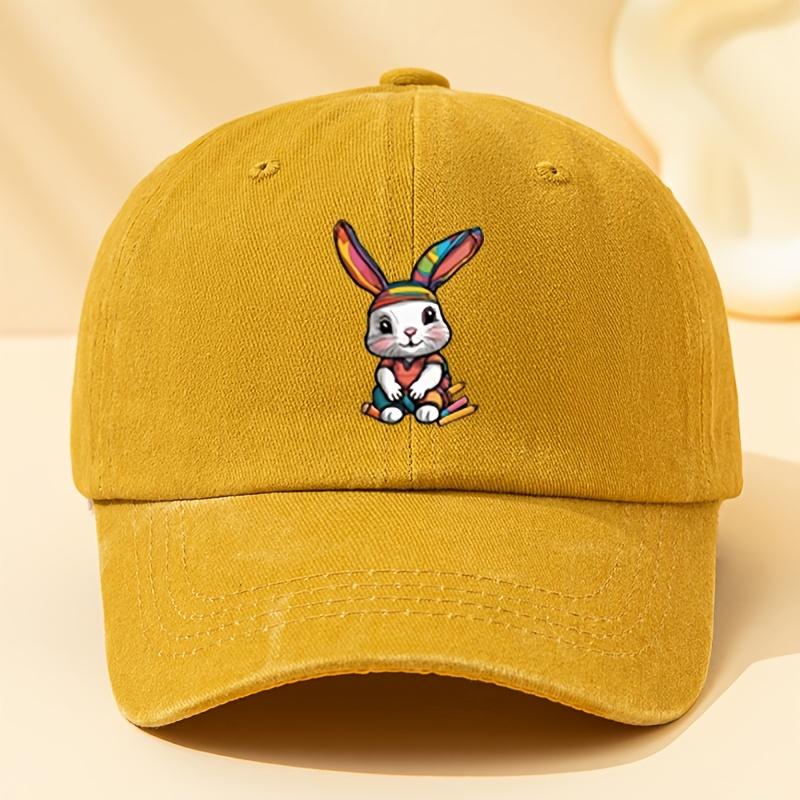 A Rainbow Rabbit Print Baseball Cap Unisex and Versatile for All Styles This Classic Vintage Washed Outdoor Lightweight Curved
