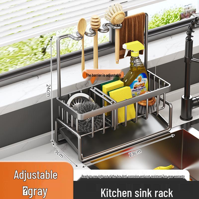 Suport de Depozitare din Oțel Inoxidabil pentru Burete de Bucătărie și Lavetă cu Drenor