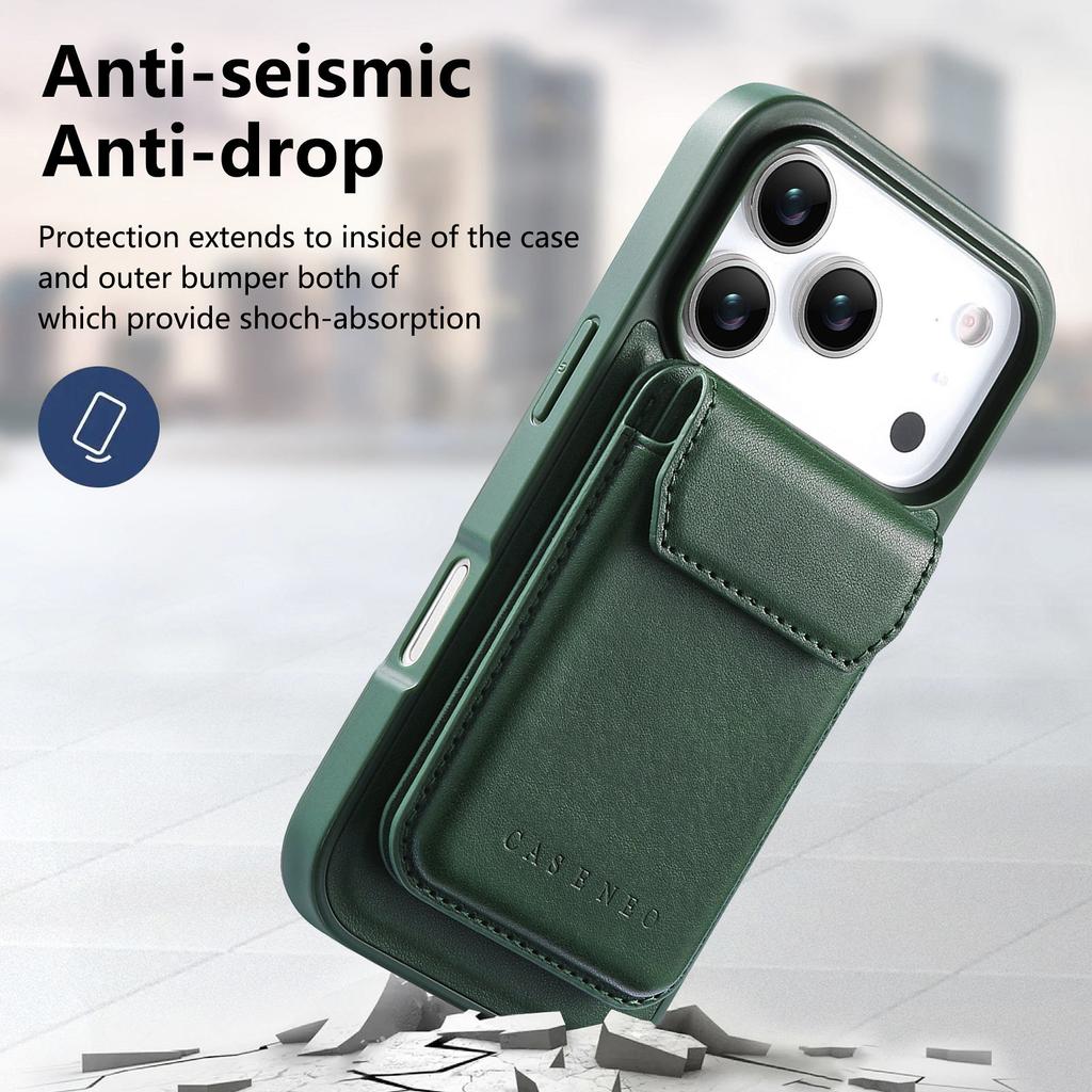 CASENEO For iPhone 17 Pro Max Magnetic Case PU Leather PC Phone Cover with Detachable Card Holder Kickstand Compatible with MagSafe