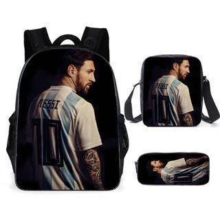 Sac à dos scolaire imprimé Messi pour étudiant Sac à dos Satchel C Luo pour Neymar Ensemble trois pièces