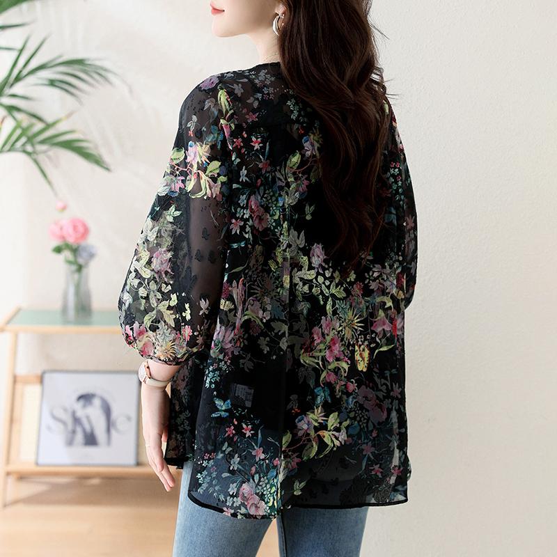 Dimanaf 2025 Women Summer Plus Size Shirt Blouse Long Sleeve Buttons Fashion Floral Tops Tees Loose New Blouse