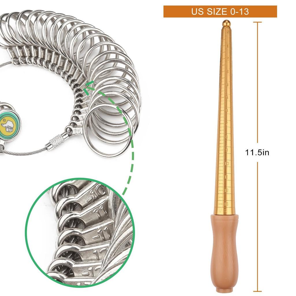 Plastic handle, electroplated copper rod, Mido ring, 0-13 size measuring ruler, ring finger size measurement