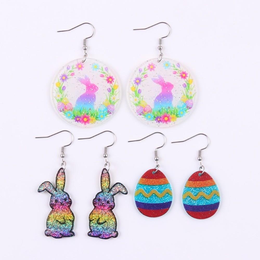 Flower Bunny Pendant Earrings Acrylic Easter Egg Dangle Earrings Easter Egg Earrings Women