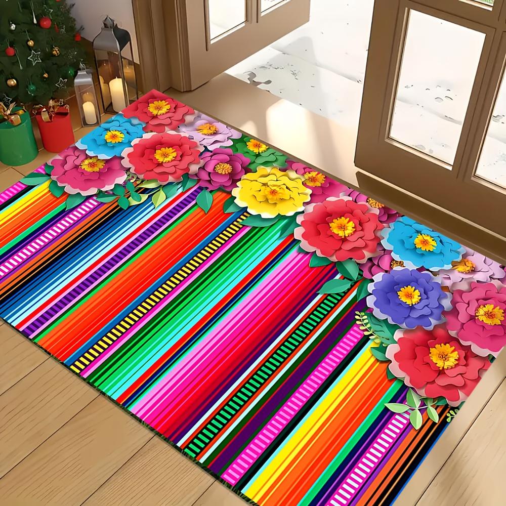 Bunte florale Streifen Flanell-bedruckte Fußmatten haben eine rutschfeste Funktion ist geeignet für Eingänge Badezimmer Willkommensmatten