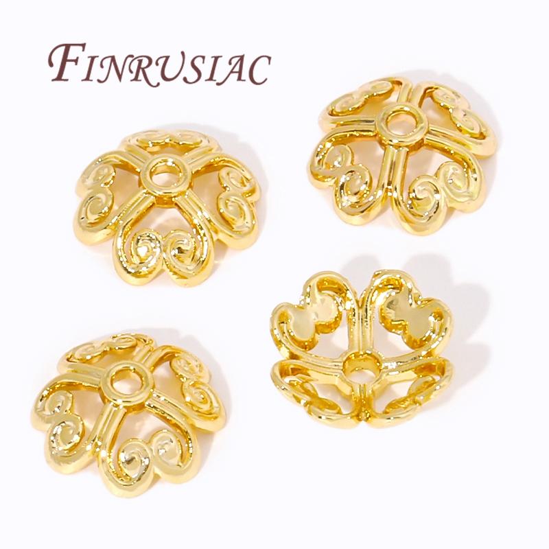 Bracelet Beads End Cap Accessories,Brass Beads Caps 18K Real Gold Plated Hollow Flower Bead Caps,DIY Jewelry Making Supplies