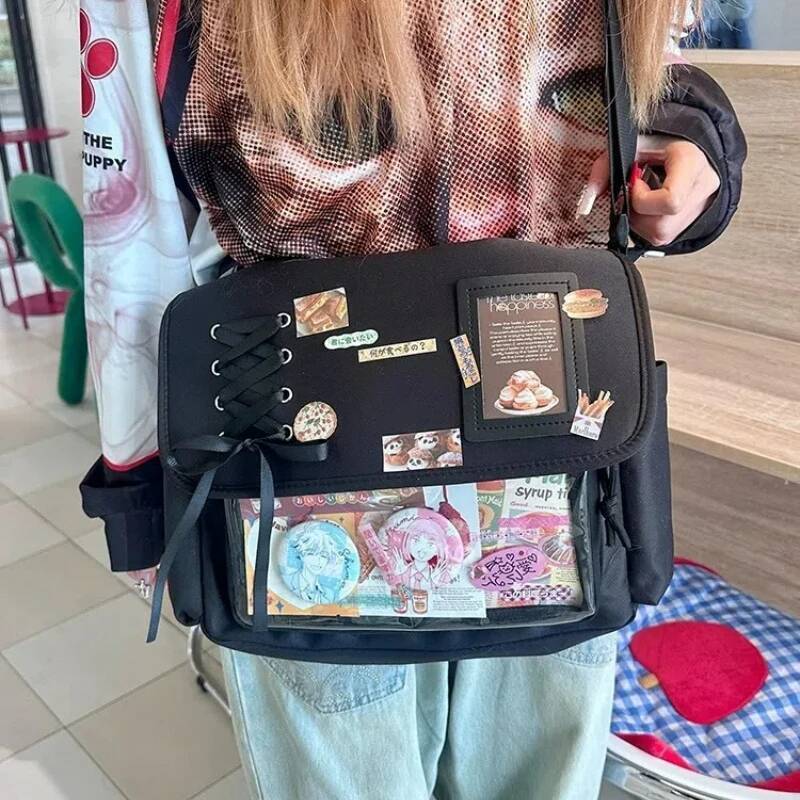 New College Style Ita Shoulder Bag Large Capacity Women Casual Crossbody Bag Cute Girls Transparent Bag Y2K DIY Display Handbags