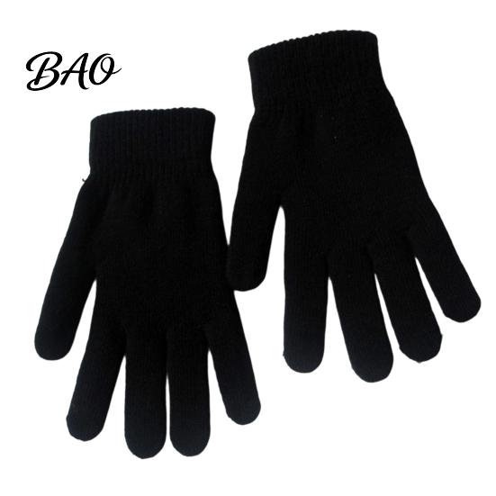 Elastic Wrist Cuff Thermal Gear Winter Gloves for Men Women, Thickened Velvet Lined Mittens, Knit Five Finger Stretchy Acrylic with Lining Rib
