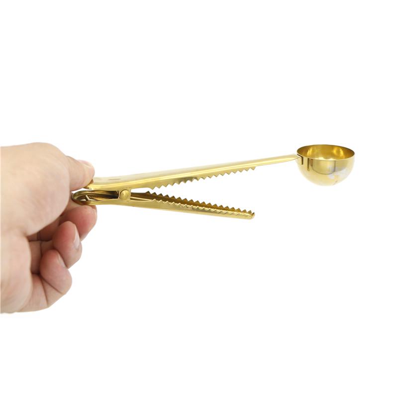 Gold color Two in one spoon sealing clip Measuring Spoon coffee spooN_tiMSF Gold color Two in one spoon sealing clip Measuring Spoon coffee spooN_tiMSF