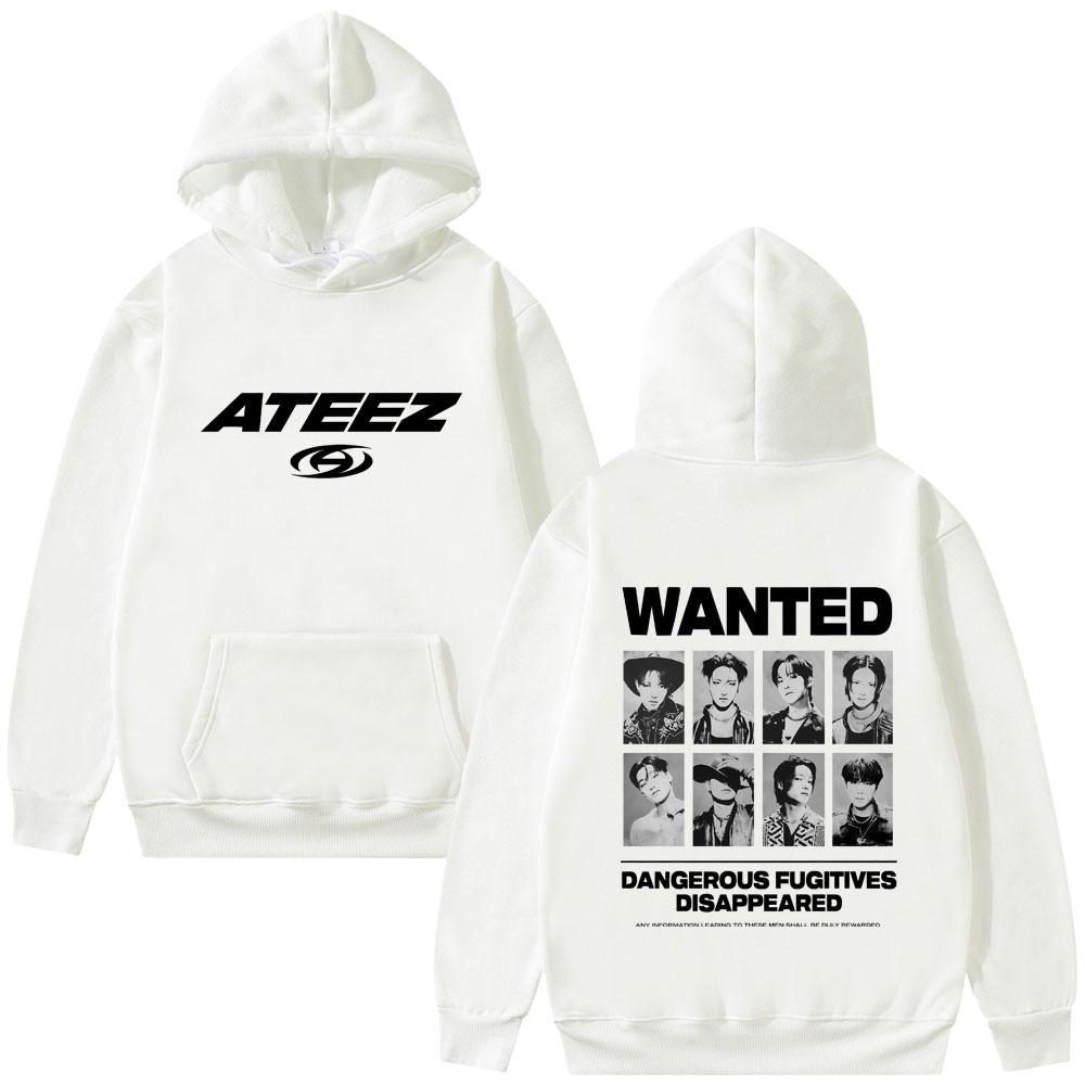 Kpop ATEEZ Wanted Dangerous Fugitives Disappeared Graphic Hoodie Unisex Korean Fashion Trend Hoodies Male Casual Sweatshirt