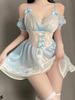 SENMHS Sexy Maid Lolita Ruffled Princess One for Costumes and Events Costume, Style, Babydoll, See-Through, Camisole, Style, Women's Costume, Blue,