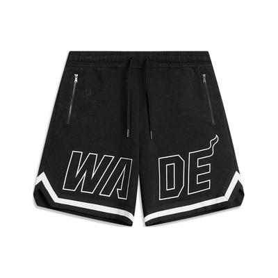 Li Ning Wade Series Buchstaben-Spleißung Mittelhohe Taille Locker Gerade Lässige Shorts Herrenshorts Schwarz AKSU341-6