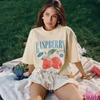 Women's Crew Neck Short Sleeve Tee Loose Fit Casual Strawberry Letter Print Cotton Oversized Basic Top