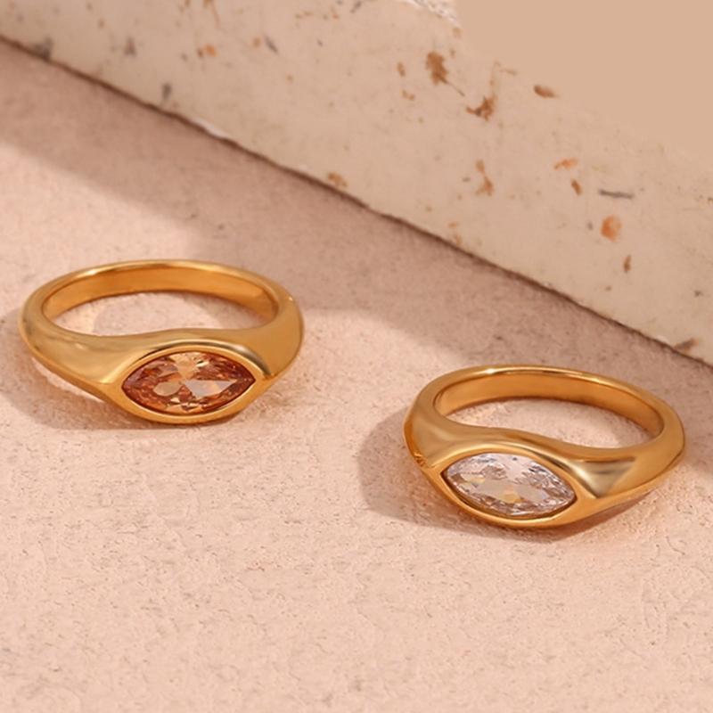 Horse Eye Zircon Seal Ring Colorful 18K Gold Plated Ring Stainless Steel Finger Jewelry Everyday Wear Accessories