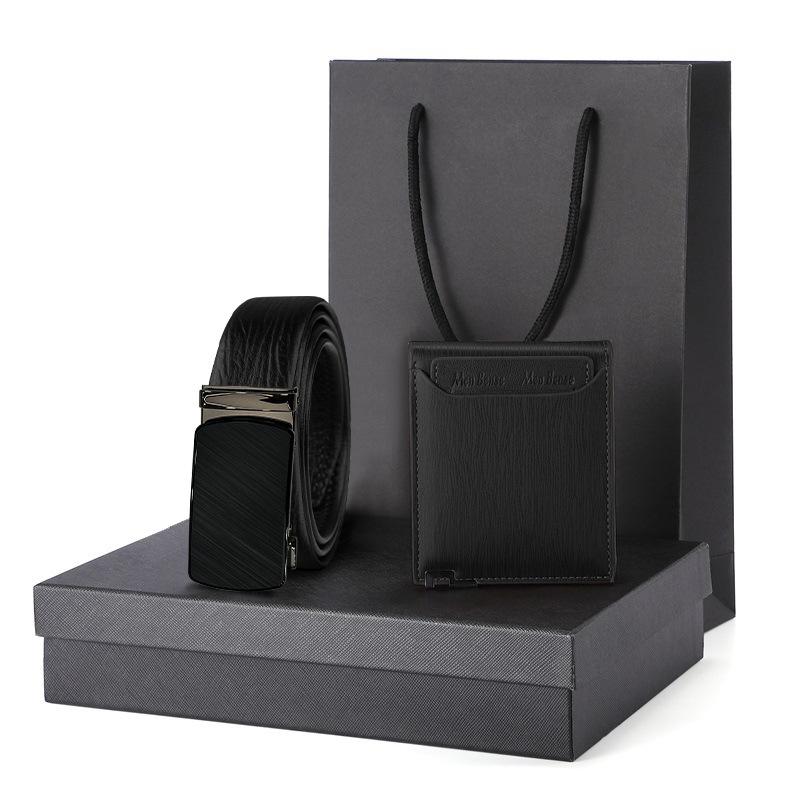[Two-layer cowhide] Men's tree pattern leather belt wallet gift set gift box men's business brand belt