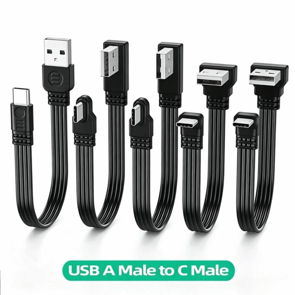 Double Elbow Type C Data Cable Flat Flexible Short Charging Line Mobile Game Cable  Mobile Game