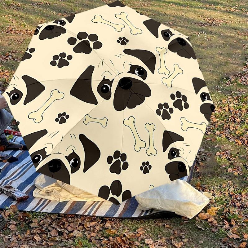 1PC Pug Bone Umbrella-8-Rib Reinforced Portable Folding Travel Suitable for All Seasons Outdoor Daily Use  -J0344