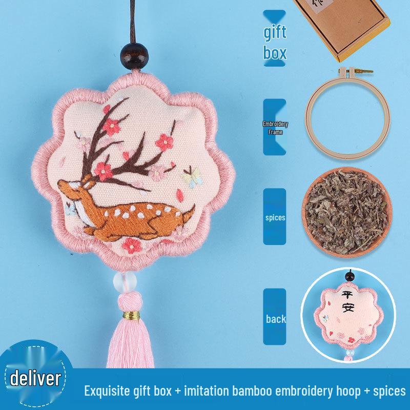 Peace Amulet Embroidery Kit: Beginner's DIY Cross Stitch Sachet Pouch