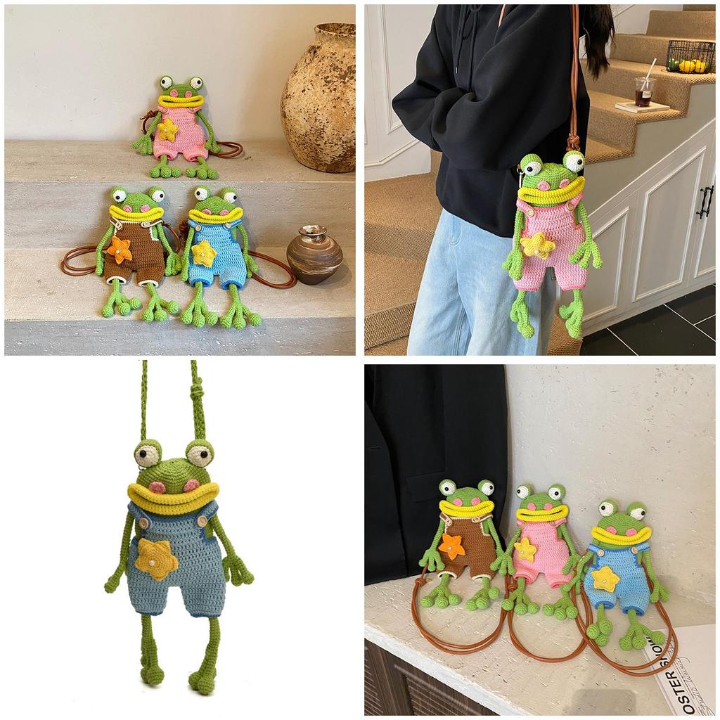 Childrens Cartoon Knit Crossbody Bag With Frog Exterior Design For Daily Use