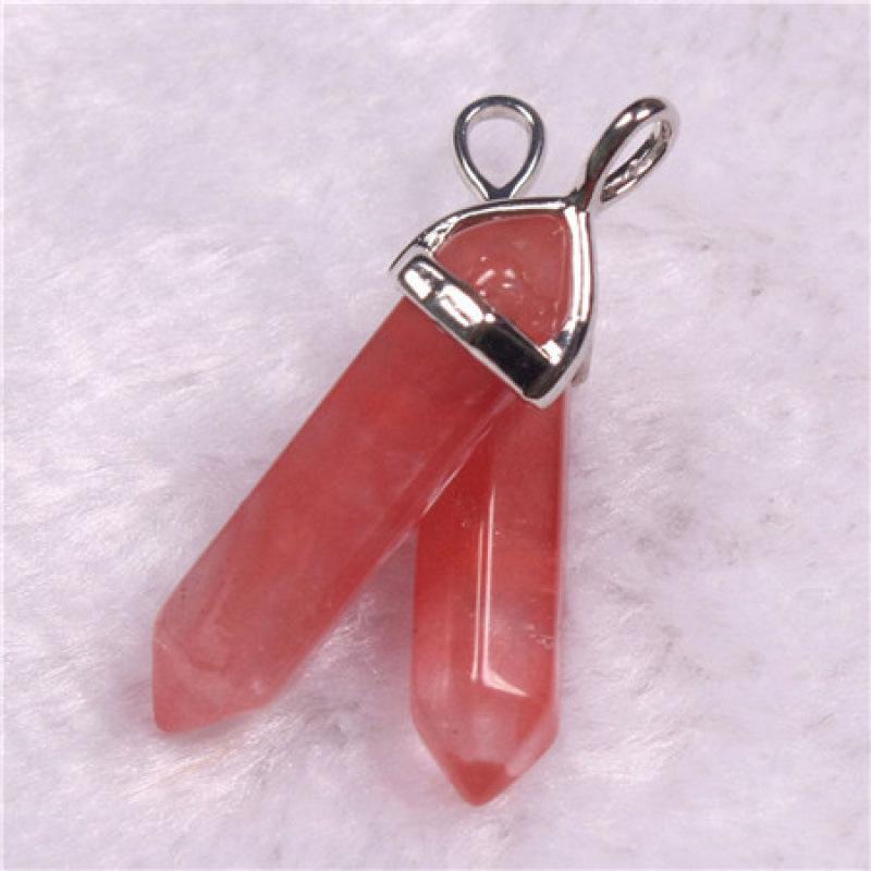 Bohemian Style Agate Crystal Quartz Hexagonal Bullet Pendant Necklace