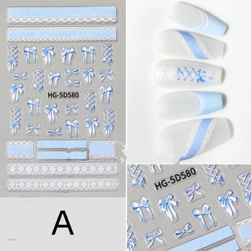 5D Ballet Bow Lace Embossing Self Adhesive Nail Art Stickers Shiny Charming Manicure Decals Nail Supplies