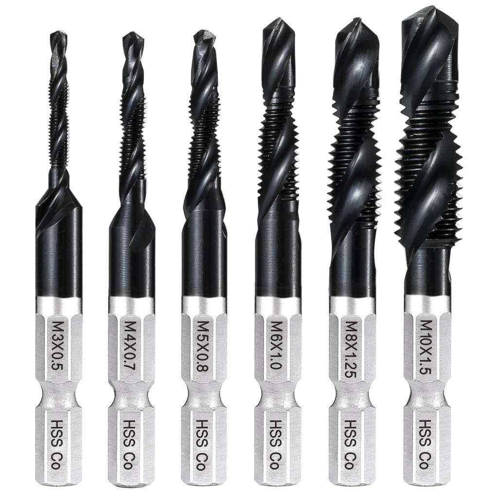 Unschlagbarer Bohrer-Gewindebohrer, Sechskantschaft, 6er-Set, Für Edelstahl, Senk-Gewindebohrer, Bohren
