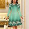 Women's Bohemian Casual Midi Dress Print Round Neck Long Sleeve A Line Loose Swing Dresses