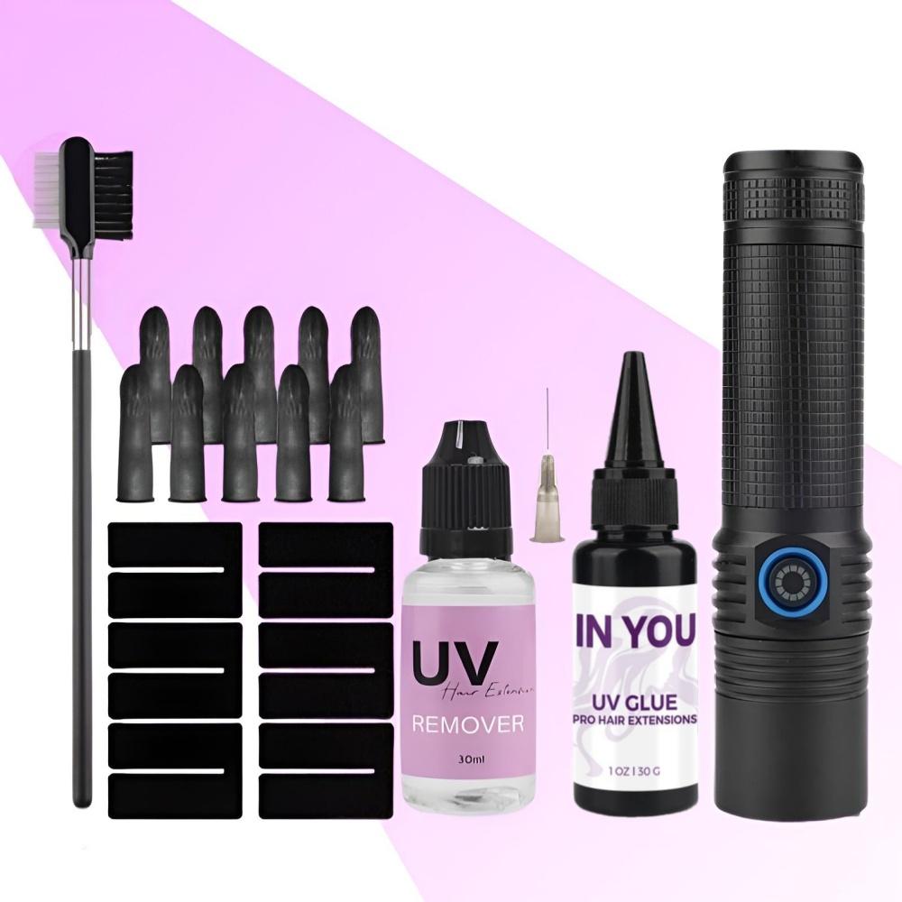 

20W High-Intensity UV Hair Extension Kit with Fast-Curing Waterproof Glue & Remover | Salon-Grade Secure System for Home Use A set