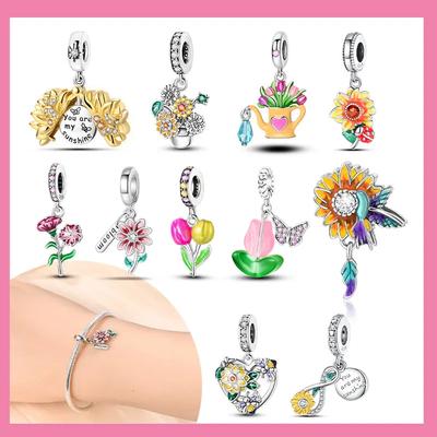 Copper Tulips Sunflowers Carnations Beads Charms Fit Diy Original Bracelets Necklaces For Women Jewelry Gift