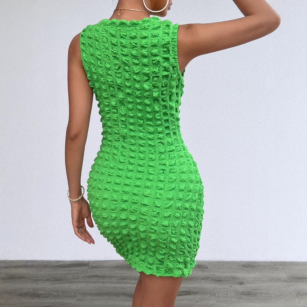 Women's new fashion drawstring elastic bubble grid sexy hip-wrapped dress women