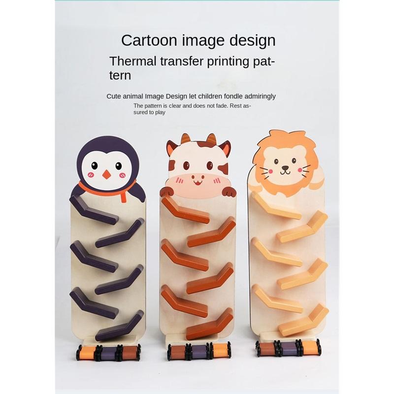 2-4 years old children s wooden cartoon slide car educational toy, driving hand practice and visual tracking