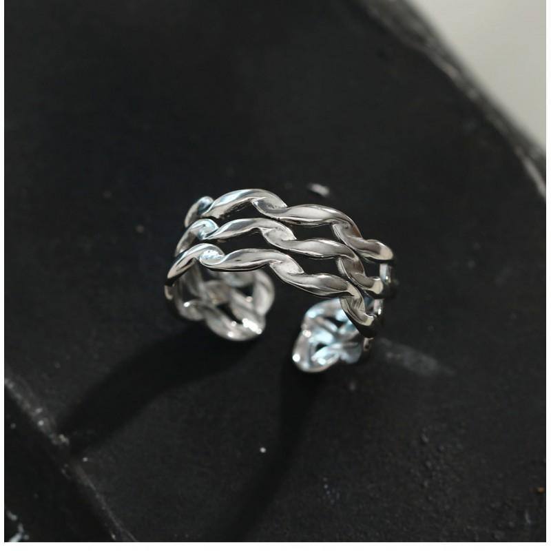 Adjustable Open Ring Men Women Minimalist Geometric Double Band Wave Design Plated Retro Chic Jewelry