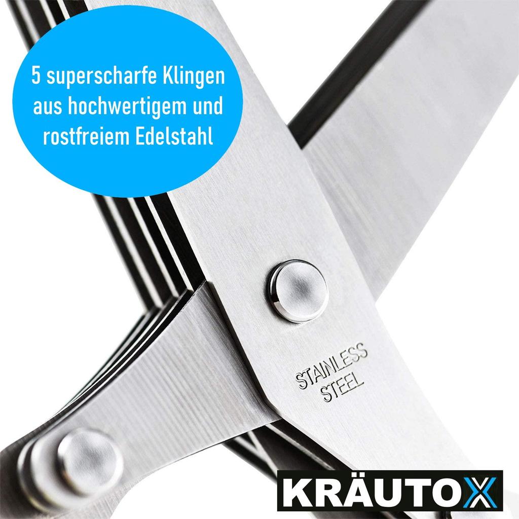 Foarfecă pentru plante medicinale KRÄUTOX, cuțit din oțel inoxidabil cu 5 lame și capac de curățare