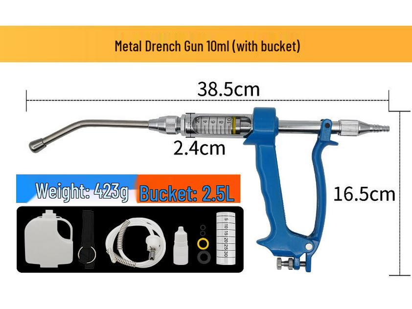 Veterinary Adjustable Metal Drenching Gun Doser for Pigs, Cattle, Sheep with 5ml, 10ml, 30ml Bottle