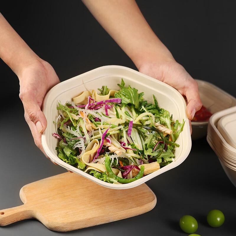 Pabei 1000ml Biodegradable Hexagonal Salad Bowl with PET Lid