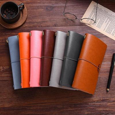 Retro Leather A6 Notebook with Binding Strap - Blank Pages & Sticky Notes Journal for Students