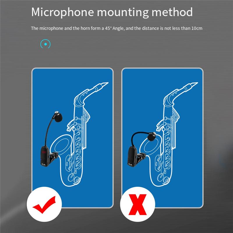 

1Set UHF Wireless Instruments Saxophone Microphone 50M Range Plug And Play Great For Saxophone чорний