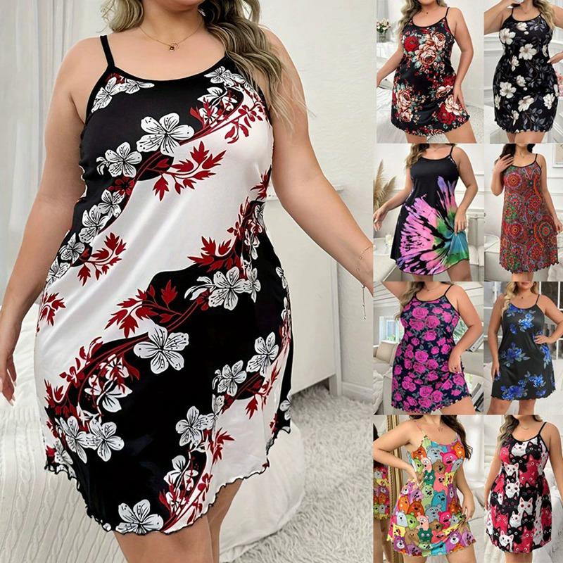 Women's Plus Size Suspender Nightdress Casual Loose Sleeveless Dress Floral Dress