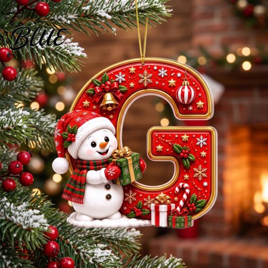 Weihnachtsdekoration für den Innenbereich Niedlicher Schneemann Buchstabe Weihnachtsbaumschmuck 2D Flach Personalisiert A-Z Alphabet Weihnachten Feier Zubehör Acryl Hängender Anhänger