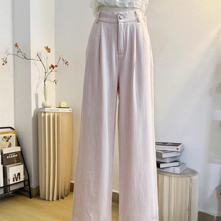 Women s Light Blue Striped Denim High-Waisted Wide-Leg Pants Large